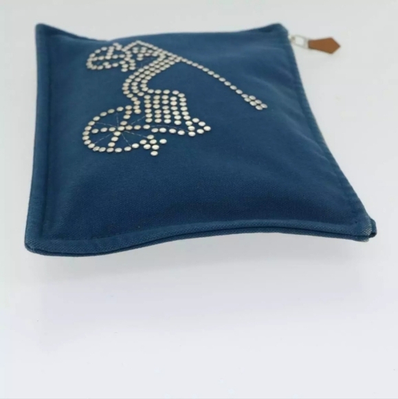 HERMES Blue Studded Velocipedist Canvas Pouch/Clutch - Picture 3 of 10